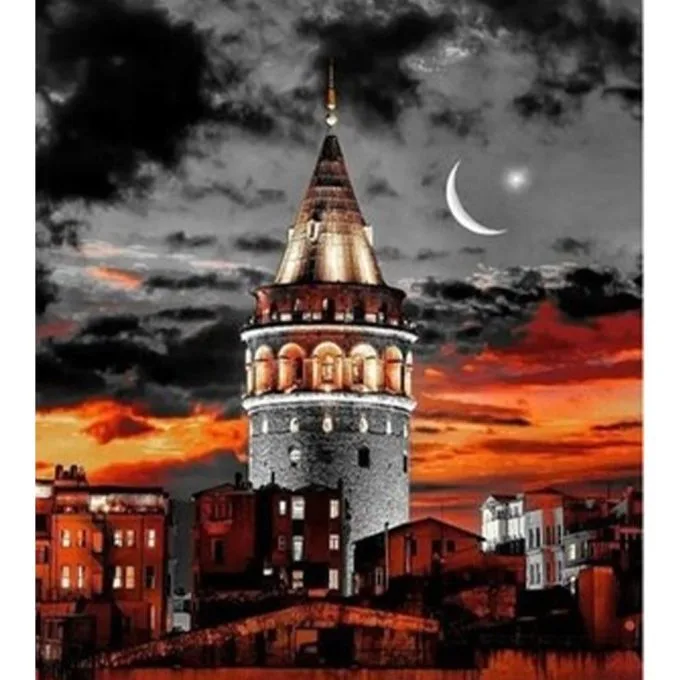 galata kulesi renkli sayilarla boyama seti 50x65 8187